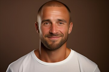 Close-Up Portrait of a Handsome Male Model Smiling. Isoalated on a plain colored background. Generative AI.