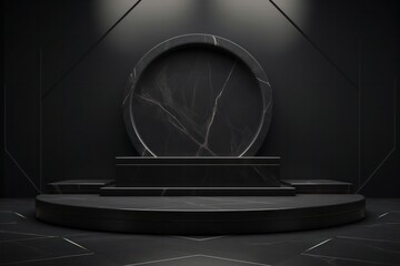 3d render of black marble podium for cosmetics and product photography