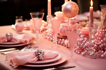christmas table setting in pink color