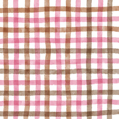 Pink Brown Gingham Check Hand Drawn Background