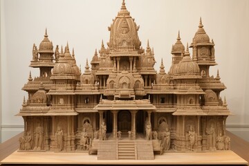 Image of a cardboard model or diorama depicting a magnificent Hindu temple. Generative AI
