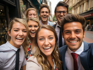 Successful business team standing together and smiling Generative AI	