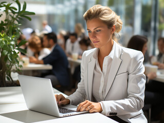 Businesswoman working on laptop Generative AI