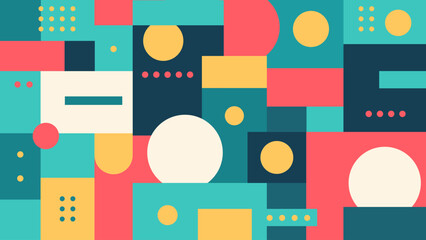 Geometry Seamless Pattern with Simple Minimalistic Shapes. Abstract Vector Background with Circles and Rectangles