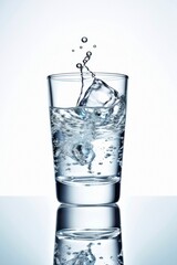 Water splashing into the glass on white background.