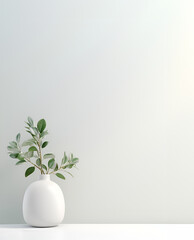 Minimalistic white mock up shelf scene with a green plant, product presentation concept  - obrazy, fototapety, plakaty
