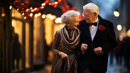 Fototapeta na wymiar Senior style couple walk on a street