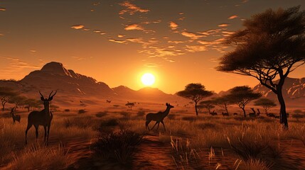 Fototapeta na wymiar the beauty of an amazing sunset on the desert plains of Africa