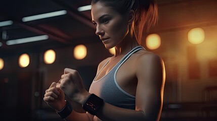 female athlete with smart watch during training or fitness.