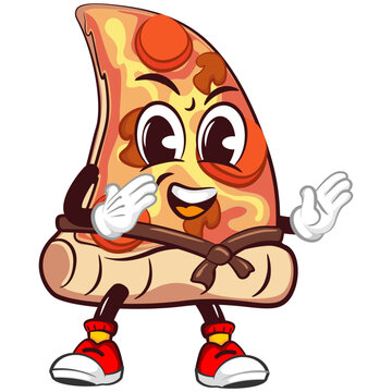 vector mascot character of a slice of pizza practicing martial arts and wearing a belt