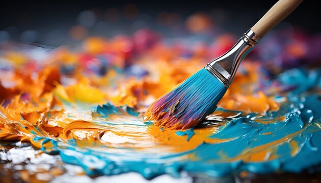 Paintbrush with multi-coloured paints 