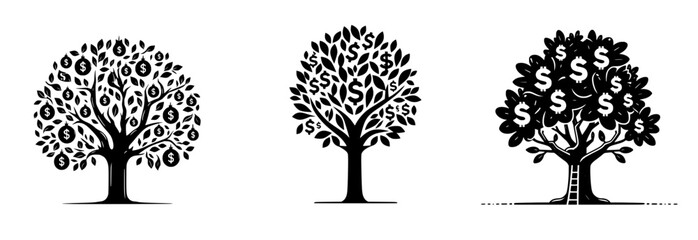 Set of three vector icons of trees with dollar signs growing on it © Pawel