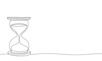 One line continuous hourglass. Line art hourglass outline. Vector illustration. 