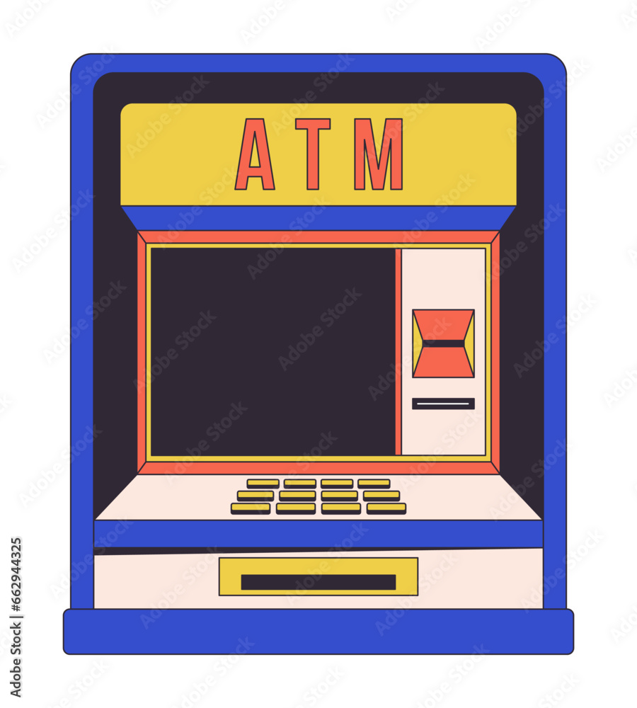 Poster automated banking machine flat line color isolated vector object. transaction. financial operation. 