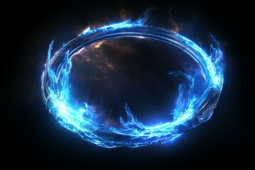 Captivating glowing ring emits abstract blue plasma energy explosion, adding touch of light, power, magic to illustrations. Generative AI