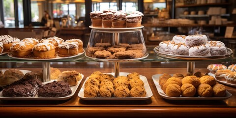 Enchanted bakery, pastries and sweets are sprinkled , concept of Delicious treats