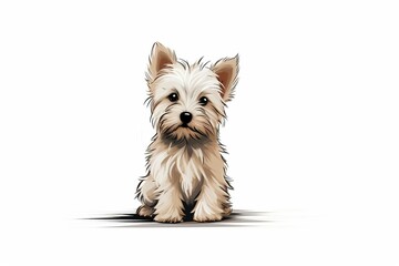 Illustration of a small white Yorkshire Terrier dog with a cartoonish, minimalist style against a white background. Generative AI