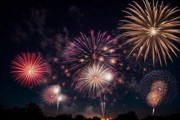 Fototapeta na wymiar Colorful Fireworks for celebrating Happy New Year by Generative AI