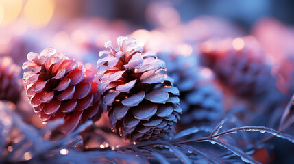 Fir Branch With Pine Cone And Snow Flakes - Christmas Holidays Background