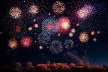 Fototapeta premium Colorful Fireworks for celebrating Happy New Year by Generative AI