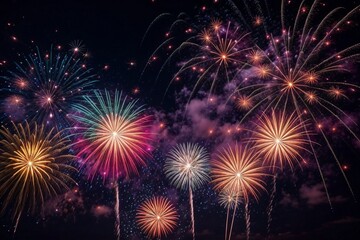 Fototapeta na wymiar Colorful Fireworks for celebrating Happy New Year by Generative AI