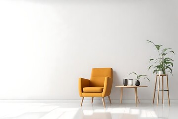  interior with an armchair on empty white color wall background.