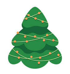 Decorations Christmas tree 2D cartoon object. Garland string xmas fir tree isolated vector item white background. Adorned evergreen coniferous winter festive pine color flat spot illustration