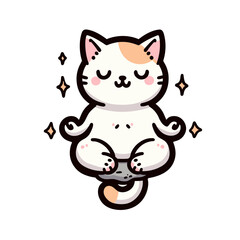 cute cat meditating cartoon illustration
