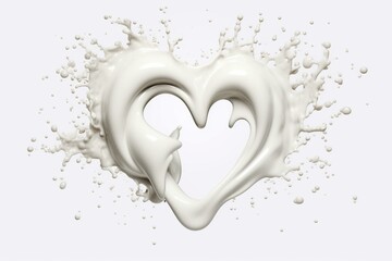 Illustration of milk splashes forming a heart-shaped curve. Generative AI