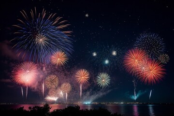 Fototapeta na wymiar Wonderful Firework Shells for celebrating Happy New Year by Generative AI