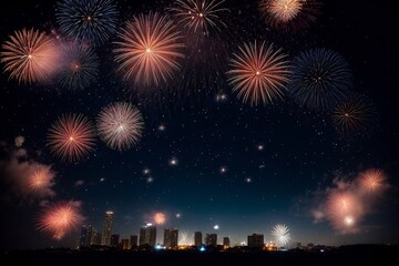 Fototapeta na wymiar Wonderful Fireworks for celebrating Happy New Year by Generative AI