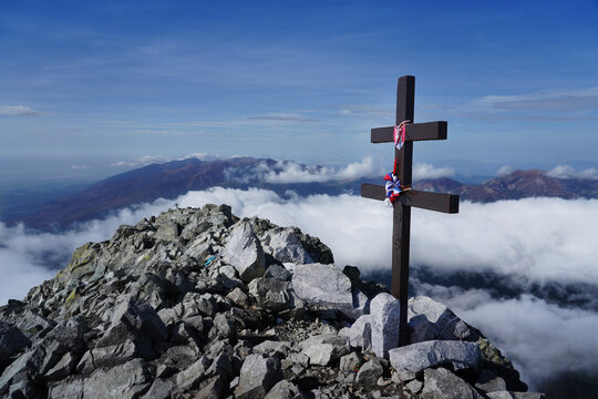 Kriv&aacute;ň (Krywan) - national sacred mountain of Slovaks, 2495 metres. Located in Tatras (Tatry) mountains. Photo taken during sunny day and amazing clouds, fog 