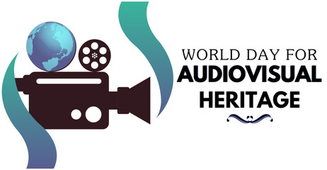 World day for Audiovisual Heritage, Camera with earth icon, celebration or campaign banner