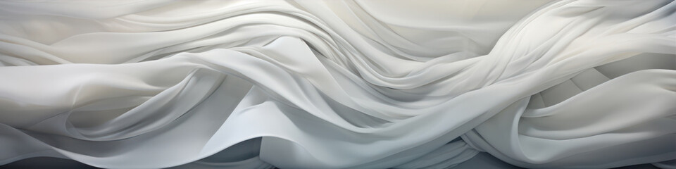 Obraz premium Closeup of rippled white silk fabric. Panoramic image.