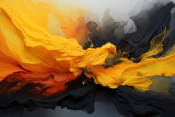 yellow and black abstract paint background, texture art. floating colored ink on water. card for holiday, presentation, website.
