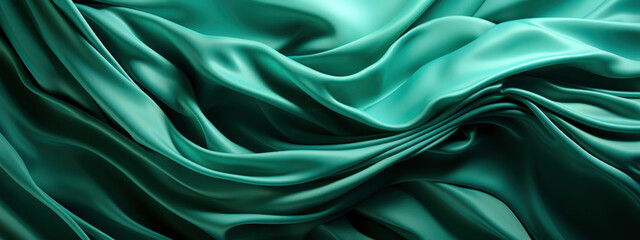 Fototapeta premium Abstract background of silk fabric in green colors . beauty, cosmetic presentation. Soft light. banner