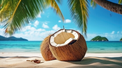 Sunny Thai Beach with Coconut and Islands