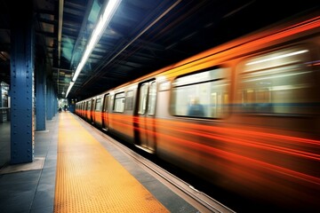 Train rushing through subway. Generative AI