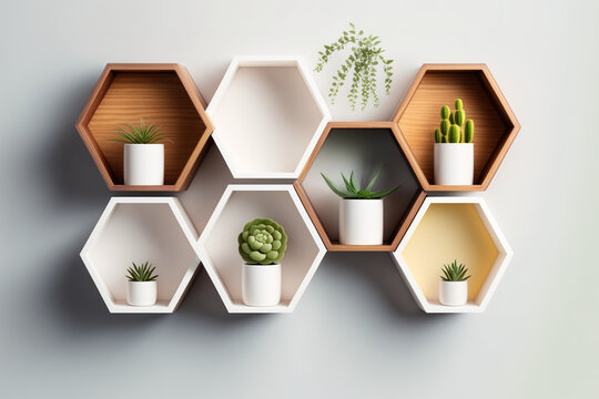 Hexagon copy shelf space, Hexagon, Hexagon. Generative AI