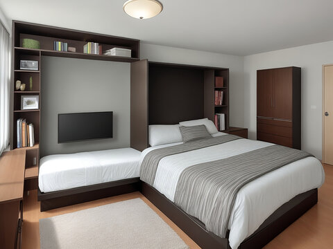 An image of a contemporary guest bedroom UHD wallpaper Stock Photographic Image