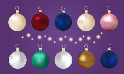 Obraz premium Collection of New Year's tree decorations with garland