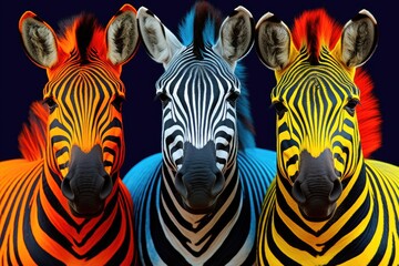 Fototapeta na wymiar A group of three zebra standing next to each other
