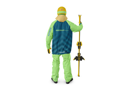 Skier with Skis Mockup - Back View