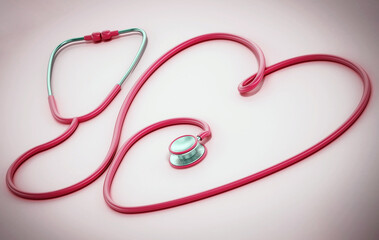 Stethoscope with heart shaped card. 3D illustration