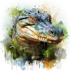 Obraz premium watercolor Alligator clipart, Generative Ai