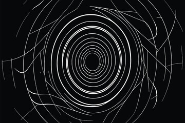 black and white photo of a circular object. Abstract black and white minimalistic pattern with concentric circles. Minimalistic Abstract: Moonlit Night Spiral in Dark Geometric Vortex. Art.