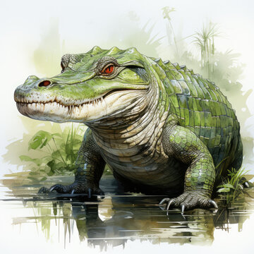 watercolor Alligator clipart, Generative Ai