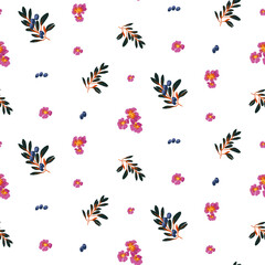 Fototapeta premium Vector Citrus Orange Branch Bouquet Italy Seamless Pattern White Flowers Peonies Roses Inflorescences Harvest Bird