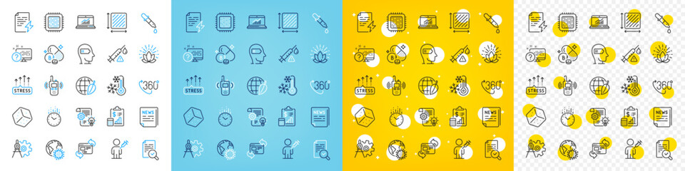 Fototapeta na wymiar Vector icons set of Fake news, Vaccine attention and Lotus line icons pack for web with Square area, Weariness, Online quiz outline icon. Freezing, Dice, People vaccination pictogram. Vector