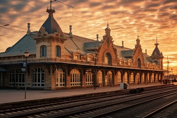 Fototapeta na wymiar A train station in La Rochelle. Generative AI